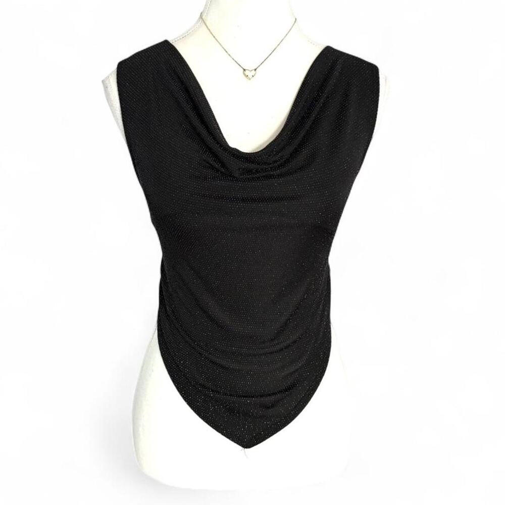 Paper Moon Early 2000s Y2K Cowl Neck Taper Black Top silver stitching size large